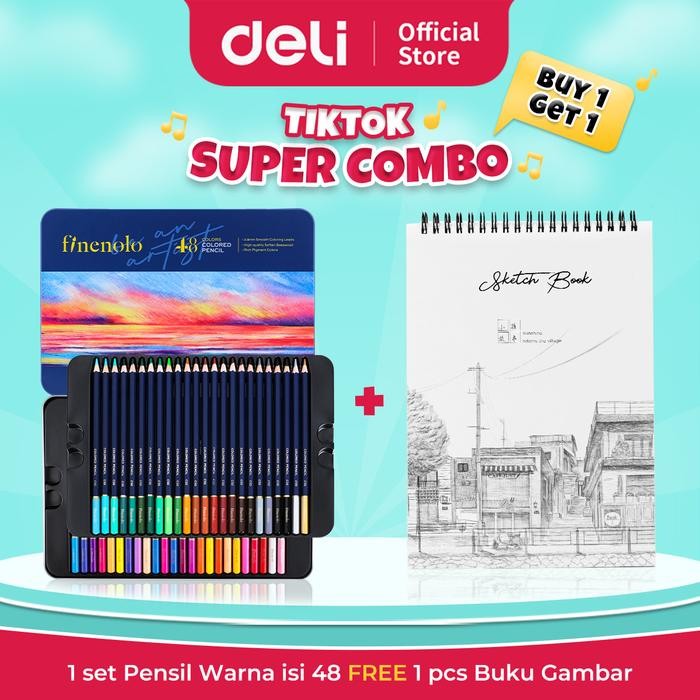 

SARI [Buy1Get1] Deli Pensil Warna 48 Warna Hybrid Tech Ec122 Free Sketchbook Cat Metal