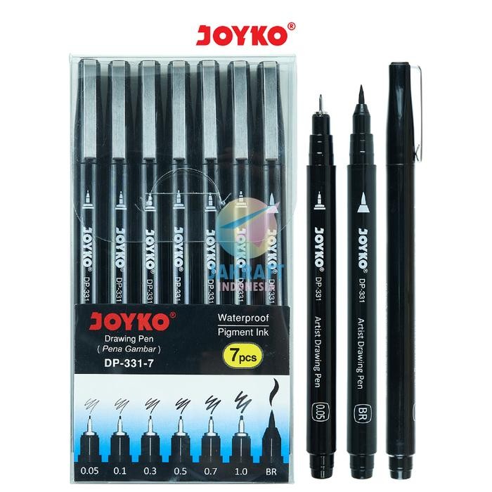 

SARI (7 Pcs) Paket Drawing Pen & Kuas Permanen Joyko Dp-331-7 Hitam Black Brush 0.05 0.1