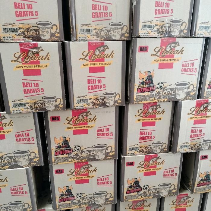 

1 dus kopi luwak murni isi 10 pack..perpack isi 10 sachet+ 5 sachet..total dalam satu dus isi 150