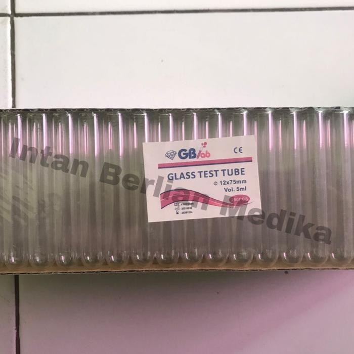 GLASS TEST TUBE 12X75MM TABUNG REAKSI KACA 5ML ISI 250 PCS GB LAB