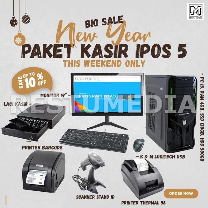 Paket Komputer Kasir Full Set Siap Pakai SSD120Gb iPos 5 Pro