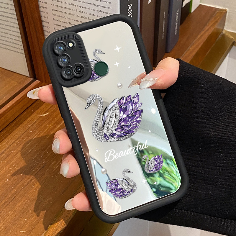 Casing Hp Untuk Realme 7i Realme C17 Case Angsa Berlian Ungu Mewah Cermin Kasing pelindung Kesing Si