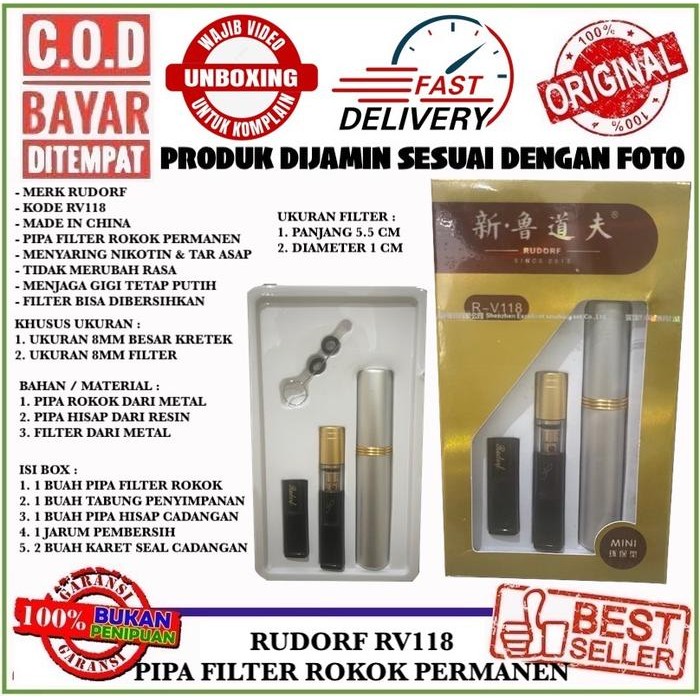 RUDORF RF118 PIPE HOLDER PIPA FILTER SARINGAN ASAP PERMANEN KHUSUS 8MM