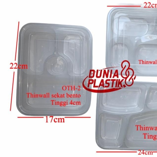 Terbaru Thinwall Bento Box Sekat 4 Kotak Makan Plastik Tempat Nasi Lunch Box @25Pcs