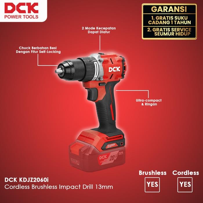 Dck Kdjz2060I Cordless Brushless Impact Drill / Mesin Bor Impact Baterai 13Mm