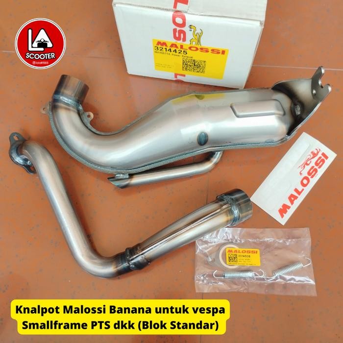 Knalpot Malossi banana silver utk vespa Smallframe Pts dkk (Blok Standar)