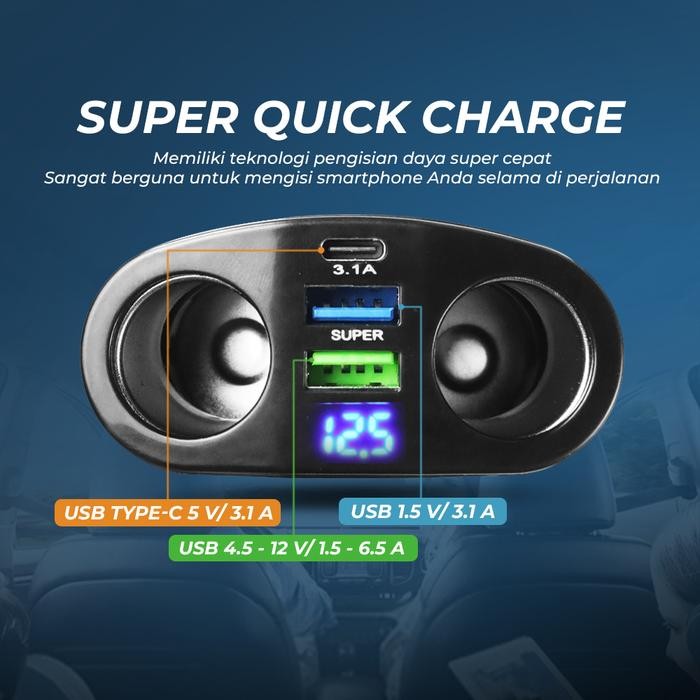 CHARGER MOBIL DUAL USB DUAL LIGHTER FAST CHARGING KODE 530
