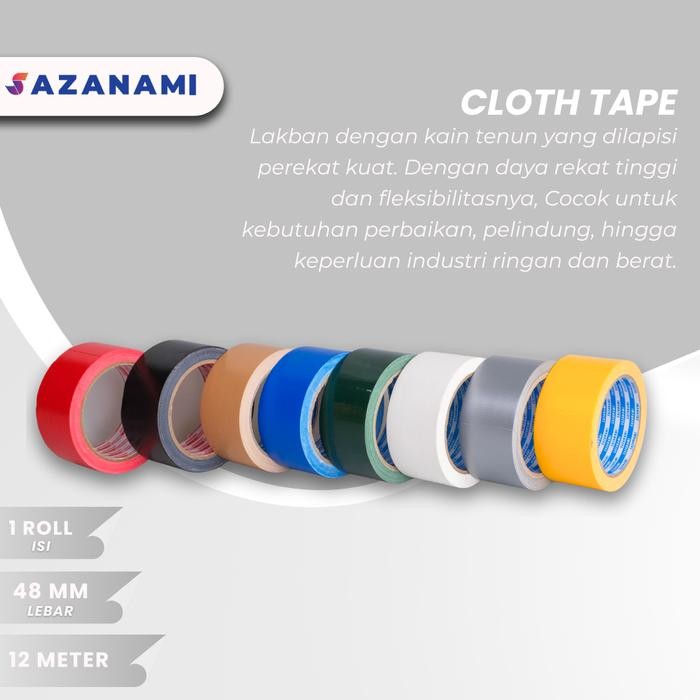 

ID LAKBAN KAIN HITAM 2" INCH X 12M SAZANAMI CLOTH TAPE 48MM WARNA LANTAI