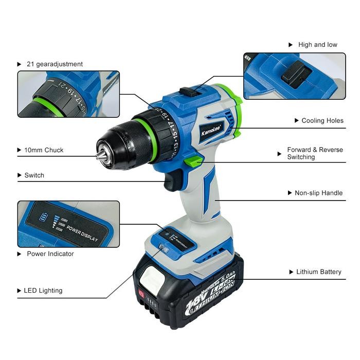 Hemat Kamolee Mesin Bor 10Mm Torsi 450N.M Brushless Electric Drill / Bor Listrik Cordless