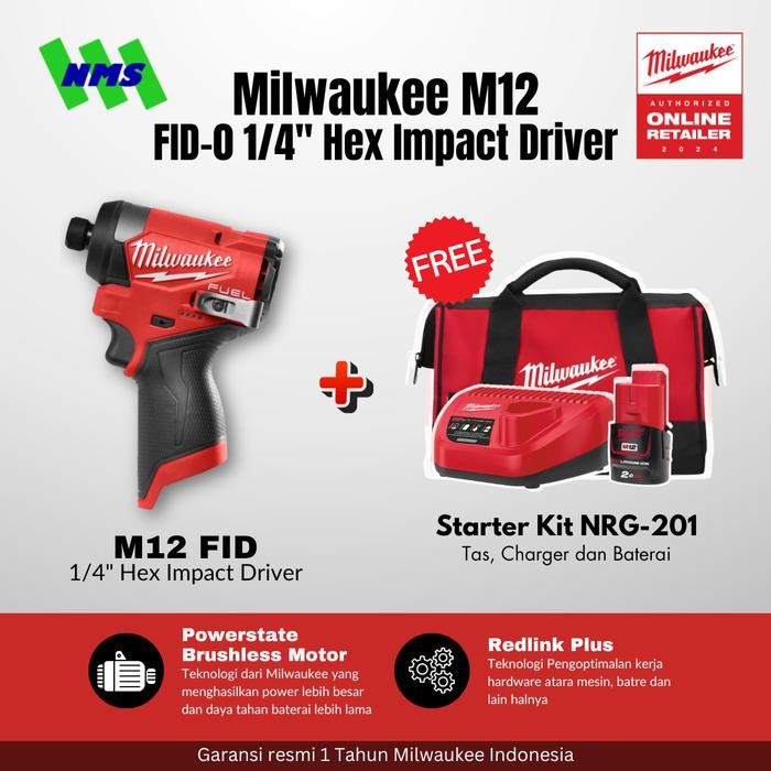 Terbaik Milwaukee M12 Fid-0 Fuel Hex 1/4" Cordless Impact Driver 12V Obeng Torsi Baterai