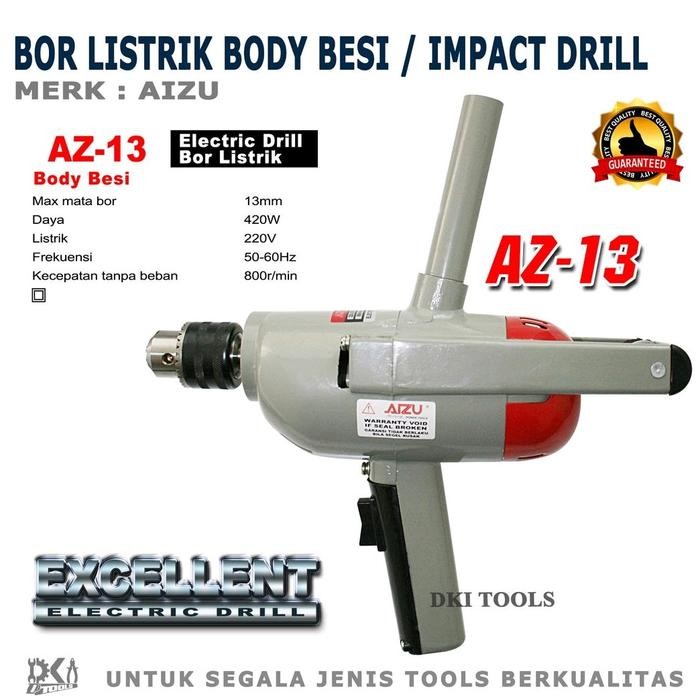 Terbagus Mesin Bor Listrik Body Besi 13Mm Aizu Az13 Bor Besi Baja Bor Tembok Keramik Impact 1