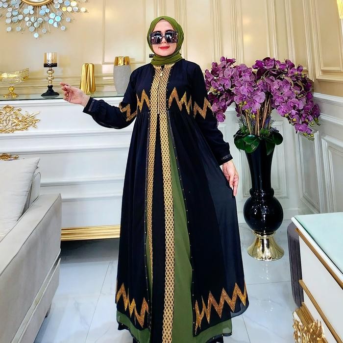 Galeri Sicantik - Cod - Gamis Abaya Kombinasi Warna Resleting Depan Terbaru - Abaya Hitam Kombinasi