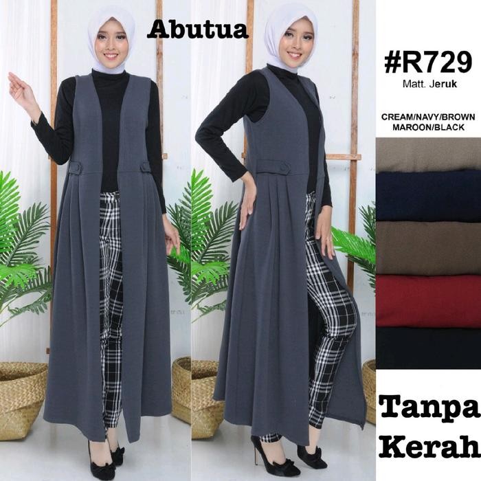 Long Cardigan Wanita Fashion Muslimah Tanpa Lengan/Outer Panjang Kardigan Gamis Mewah/Shandy