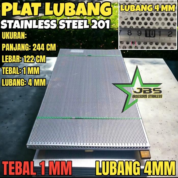 PLAT LUBANG 201 - 122CMX244CM - (1 MM) - LUBANG 4MM STAINLESS STEEL 201 - PLAT PERFORATED - PLAT