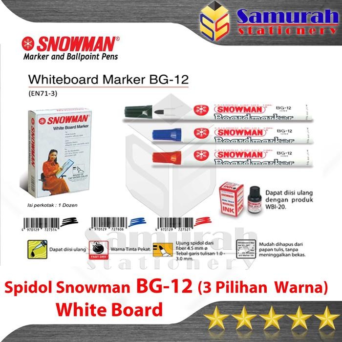 

New Spidol White Board Snowman BG-12 Pcs / BG12 Papan Whiteboard Besar Hitam