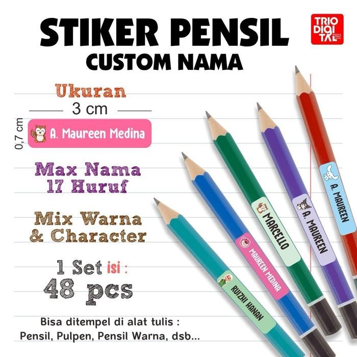 

New (Isi 48pcs) Stiker Pensil ATK Custom Nama Murah