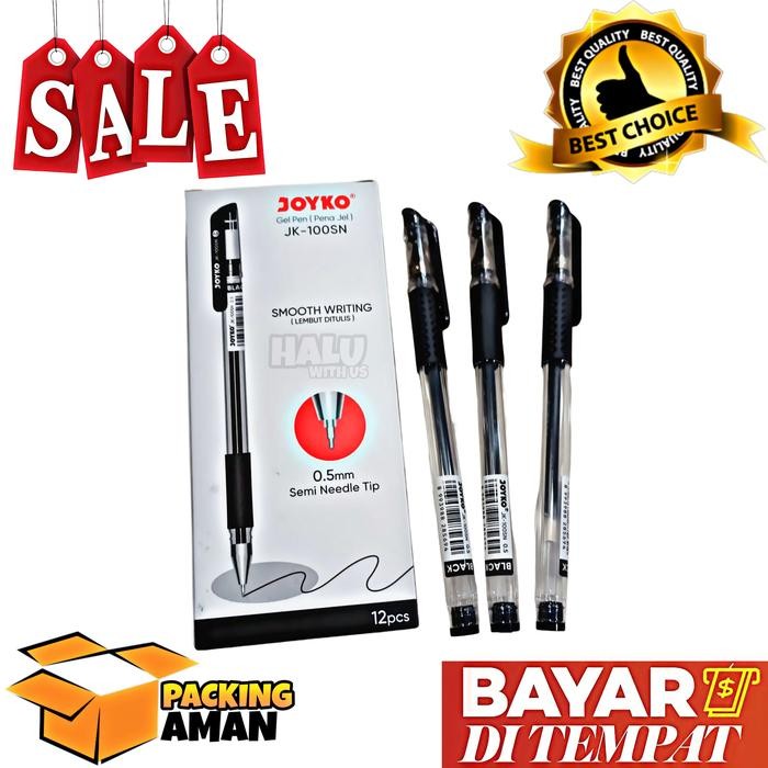 

New (BISA COD) PROMO 12 Pcs Pulpen / Pen Gel Joyko JK-100SN Smooth Writing / Warna Hitam / Pena Gel