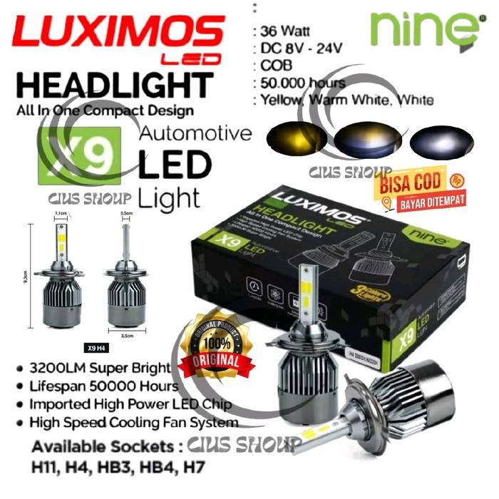 NINE LUXIMOS LAMPU LED UTAMA MOBIL X9 H4 H11 HB3 HB4 H7 3 WARNA WHITE YELLOW WARM WHITE SUPER TERANG