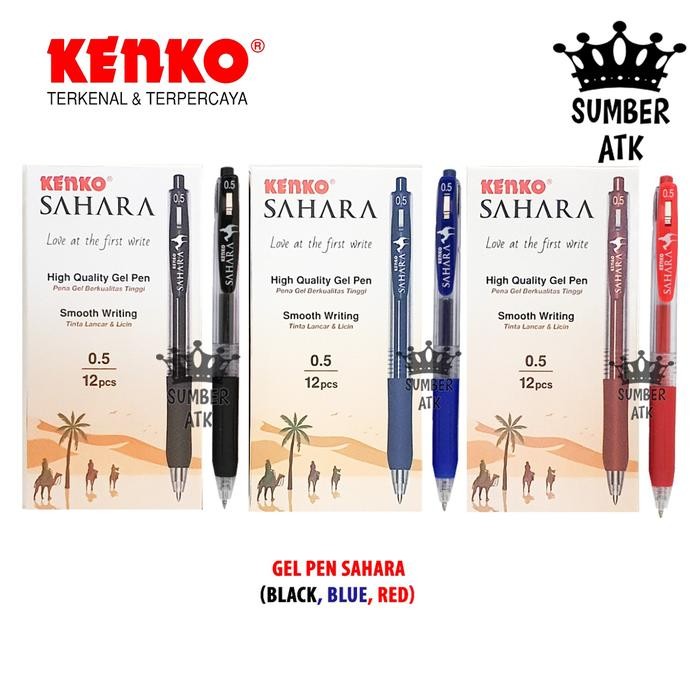 

New KENKO GEL PEN SAHARA Pena / Pulpen HITAM BIRU MERAH Pulpen Cetek