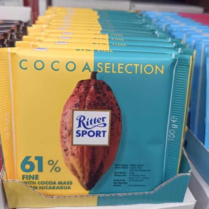 

Neww ritter sport cocoa 61% fine 100gr Terlaris