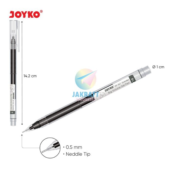 

New (12 Pcs) GROSIR Gel Pen Ujung Tajam JOYKO GP-347 Grandez Big Fill Hitam Black / Biru Blue /