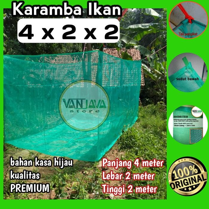 Waring Keramba Hapa Jaring Ikan Ukuran 4X2X2 Lele Nila Gurame Kerambah - Kain Kasa Hijau, 4 X 2 X 2