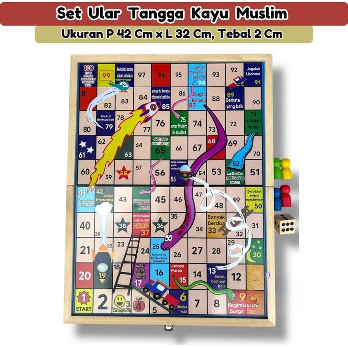 Ular Tangga Papan Kayu Muslim Board Game Edukasi Islami Anak