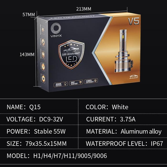 Lampu Utama Mobil Led Vinyx V5 Foglamp H1 H3 H4 H7 H11 Hb3 Hb4 55 Watt