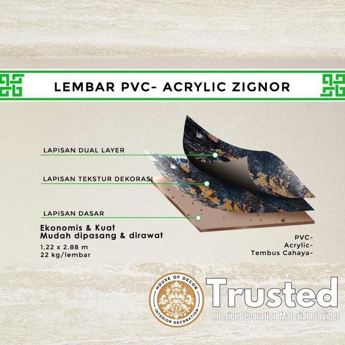 Zignor By Costa Pvc Marmer Akrilik - Uv Marble Size 122 X 244 Hiasan Dinding / Lapisan Furniture