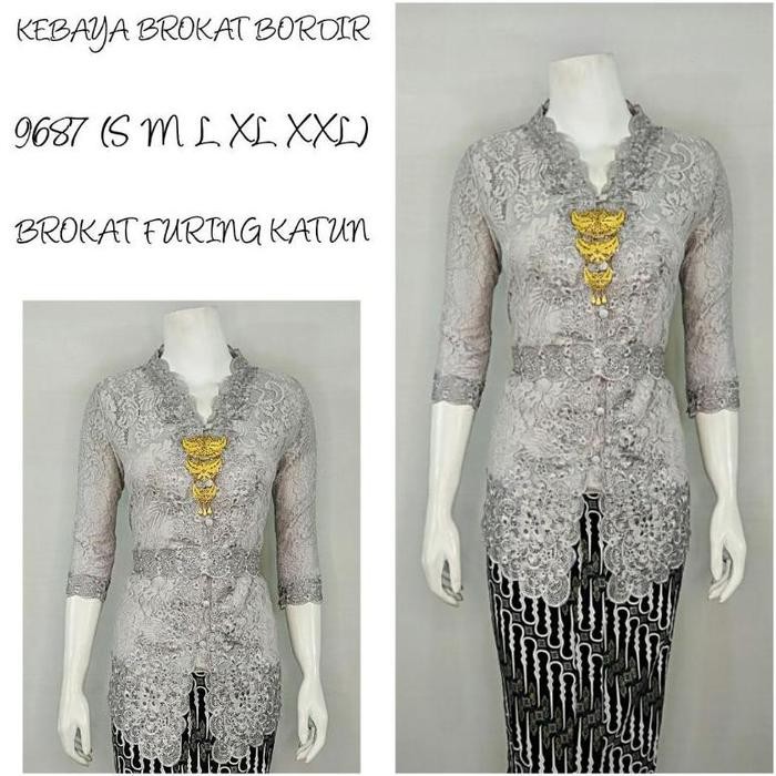 Indah KEBAYA BROKAT BORDIR ENCIM MODERN LENGAN 7/8 Furing Katun S M L