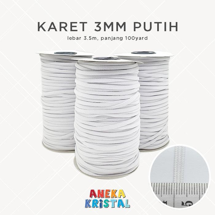 GGAF Karet 4Mm Elastik Baby 3Mm Putih @100 Yard (1 Roll)