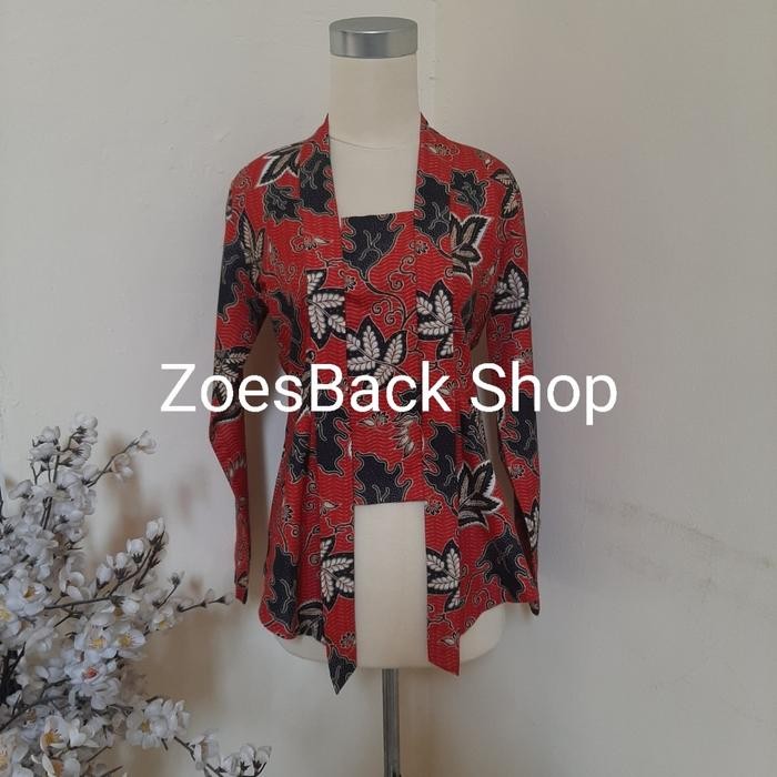 Kebaya Kutu Baru Batik Katun seri Merah Lengan Panjang