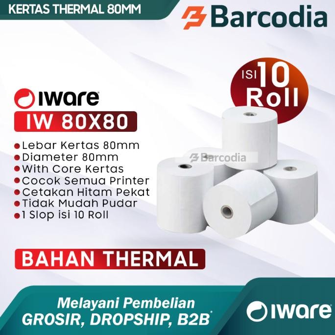 

KOIC (10 Roll) 1 Slop Kertas Thermal Iware 80X80 / 80 X 80 Mm Struk Kasir Termal 80X80Mm