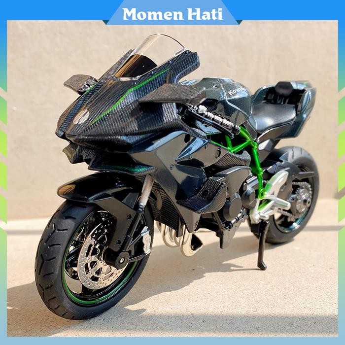 Miniatur Diecast Motor Kawasaki H2R Diecast Motor 1:18 Model Simulasi