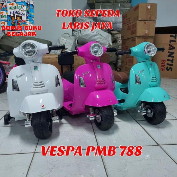 MOTOR VESPA ANAK PAKAI AKI, MOTORAN AKI VESPA PMB M788, MOTOR AKI ANAK