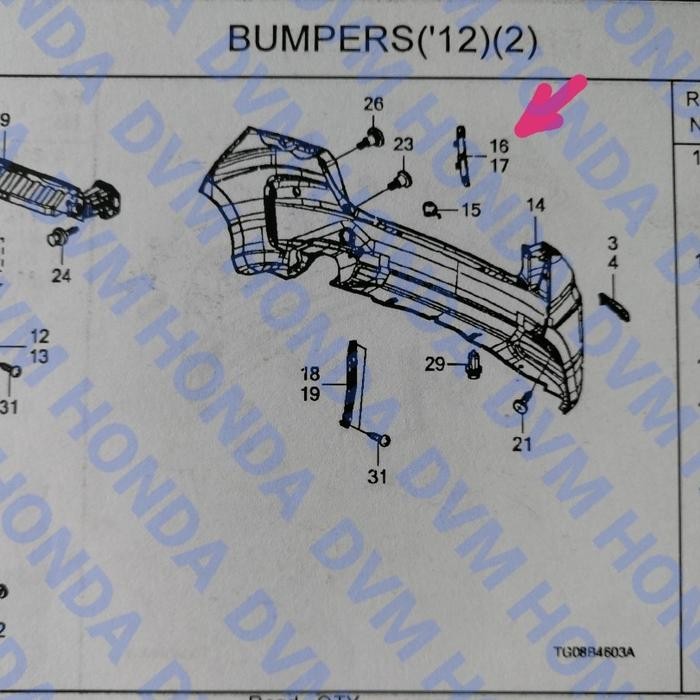 Kisi-Kisi Bumper Belakang Kanan Vertikal Original Jazz Rs 2012 - 2014 Ge Aksesoris