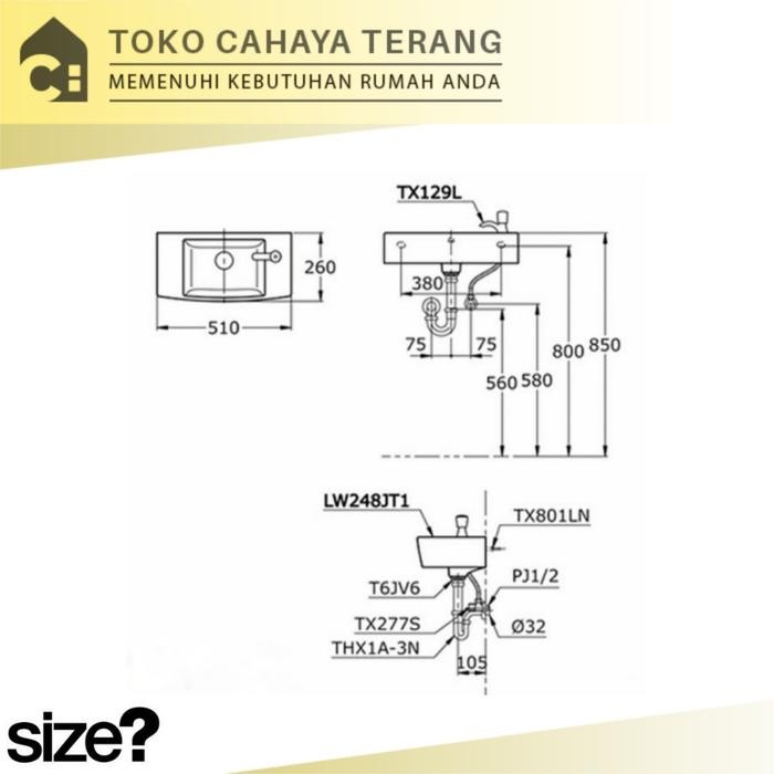 Paket Toto Wastafel Gantung LW248J Komplit / Wastafel Toto / Wastafel