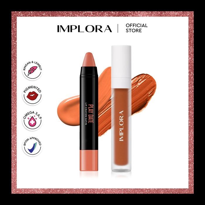 (Allthebest) Implora Lip Velvet + Lip Crayon Satin Paket Lipstik Ombre