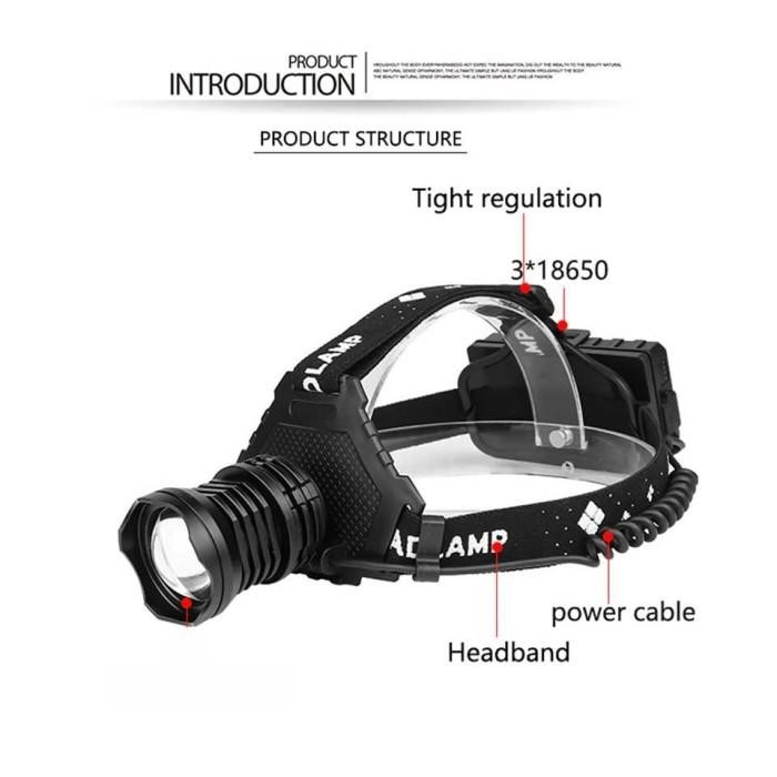 Senter Led Charger Kepala Headlamp Anti Air 1000 Lumens Jarak 250 M