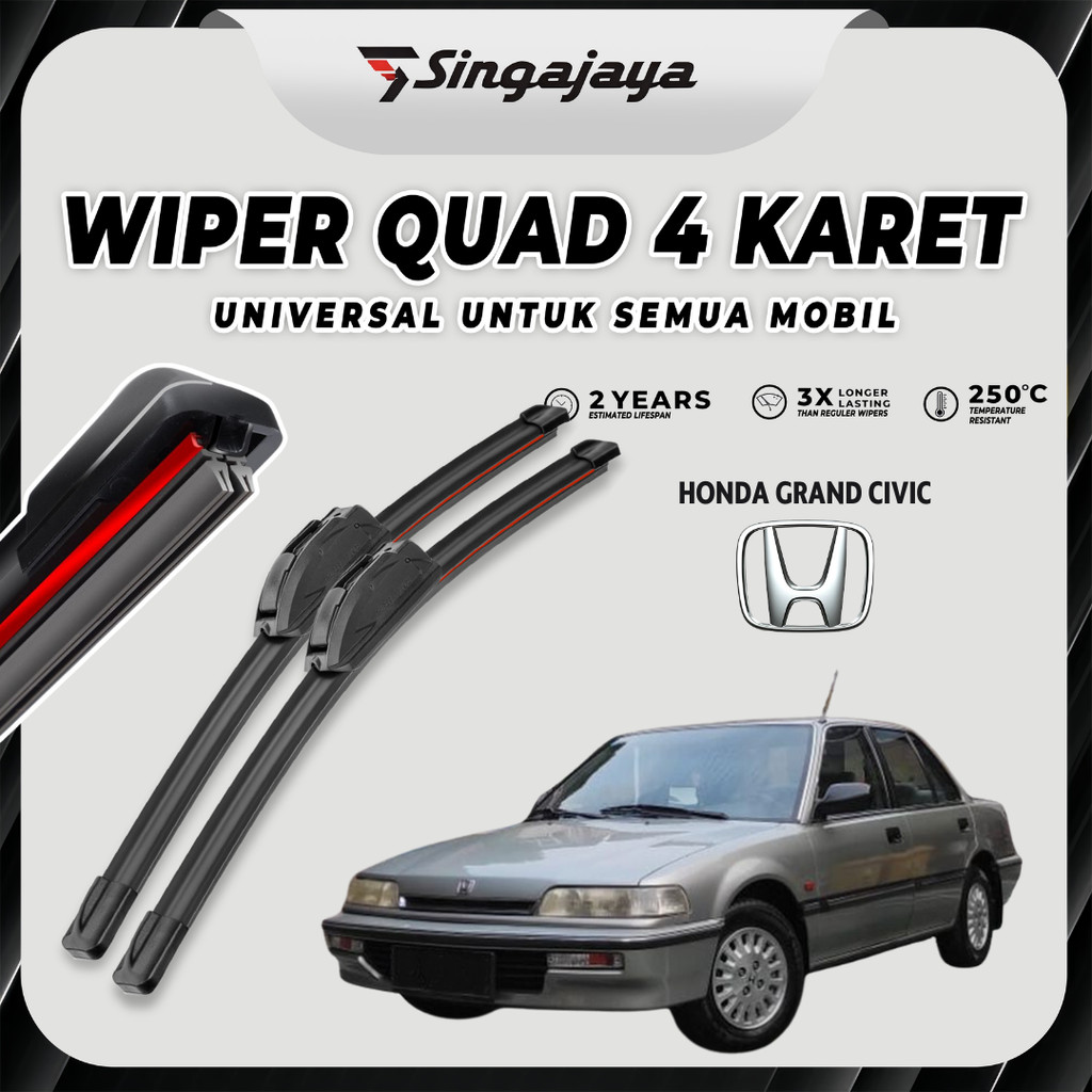 Wiper Mobil Honda Grand Civic Quad 4 Lapis Karet Pembersih Kaca Depan Mobil 1 Set Kanan dan Kiri