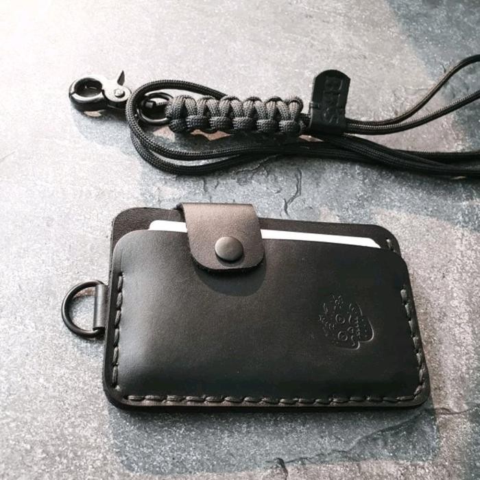 

promo bds metro leather wallet lanyard - id card holder double function