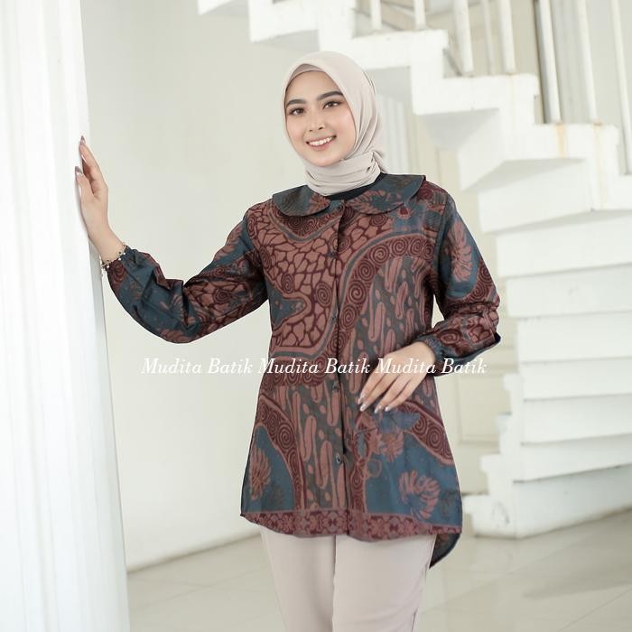 Mudita Batik Motif Hapsari Batik Wanita Modern Katun Premium Solo Lengan Panjang Kerja