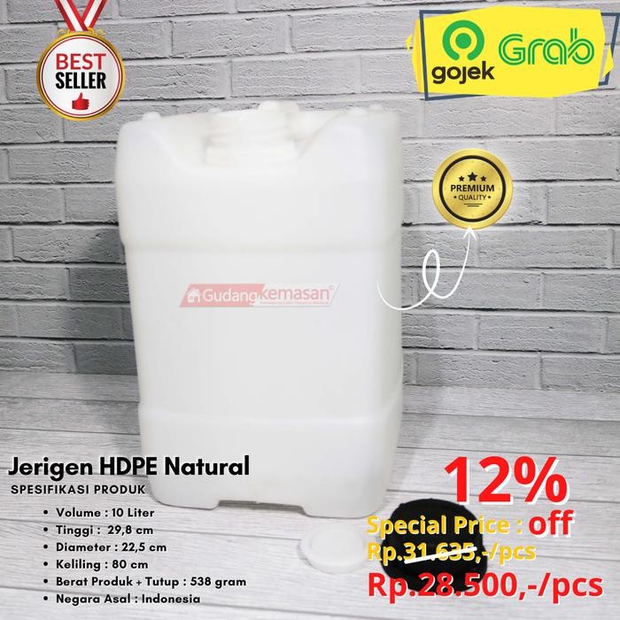 JERIGEN PLASTIK 10 LITER HDPE NATURAL KODE 480