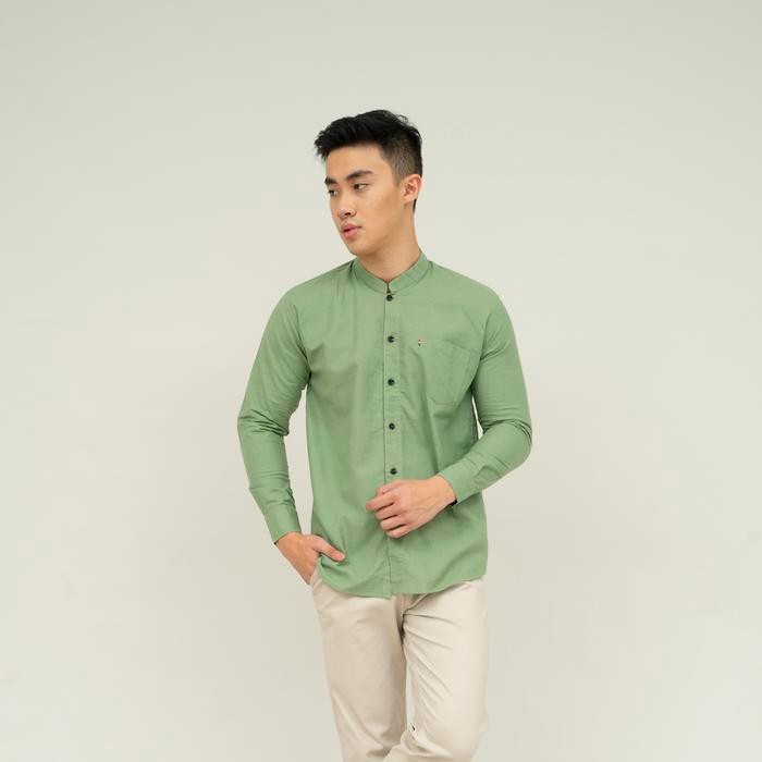 Houseofcuff Kemeja Koko Lengan Panjang Pria Hijau Mint