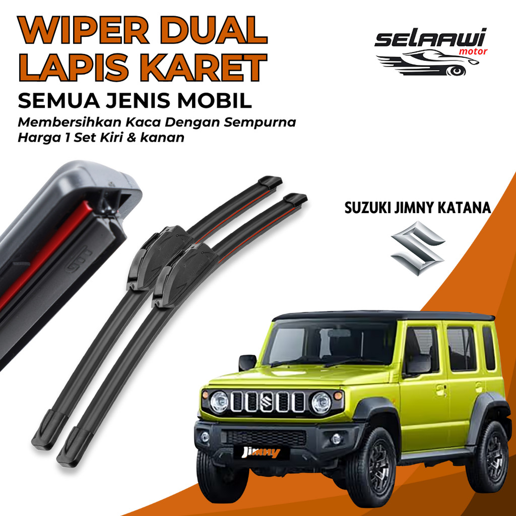 Wiper Mobil Suzuki Jimny Katana Double Karet Pembersih Kaca Depan Mobil 1 Set Kiri dan Kanan