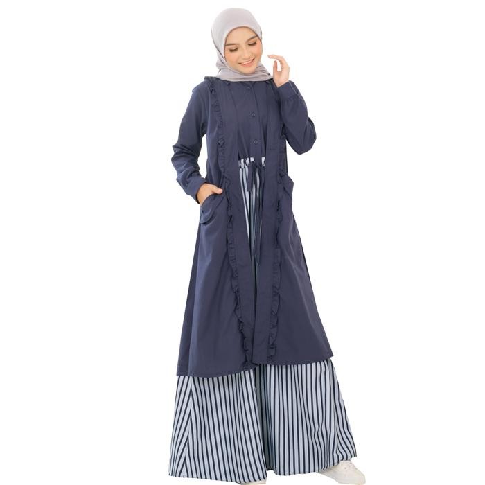 Gamis Outer Wanita Remaja Katun Kombinasi Motif Salur Lg 810 Dewasa Formal Muslim Nyaman Panjang