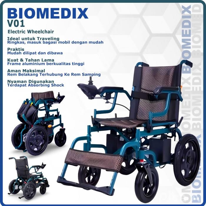 BIOMEDIX Electric V1 - Kursi Roda Elektrik Lipat Portable Travelling Dewasa Lansia Alumunium Ringan