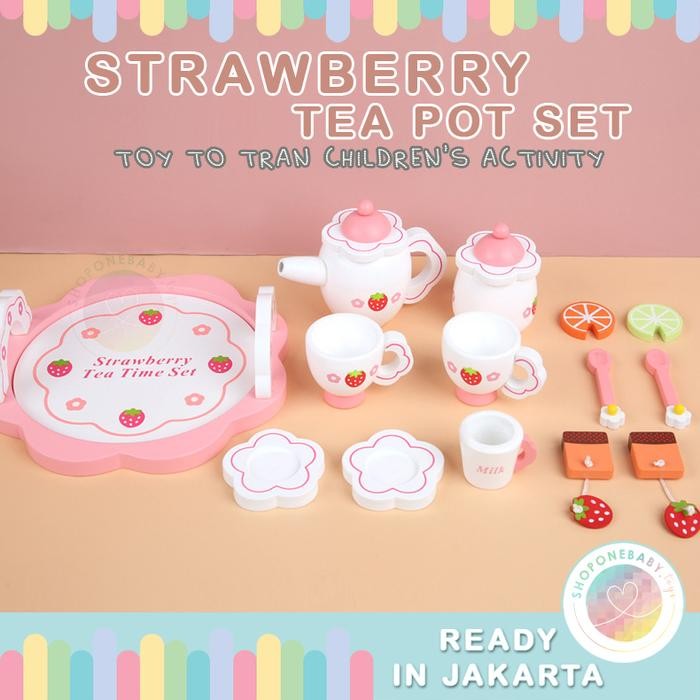Mother Garden Strawberry Tea Set Pretend Play Wooden Toys Mainan Anak Kode 717