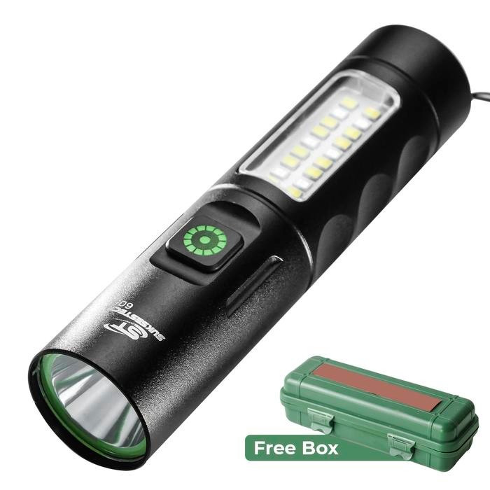 Suksestech Senter LED Super Terang Senter Mini + Lampu Samping COB Berbahan Aluminium -Senter-605