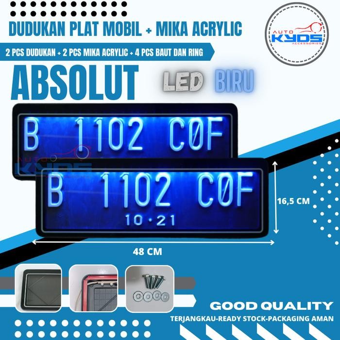 SIAPKIRIM Cover Dudukan Tatakan Tempat Mobil + Mika Acrylic Akrilik + Lampu Led Warna Biru 1 Set
